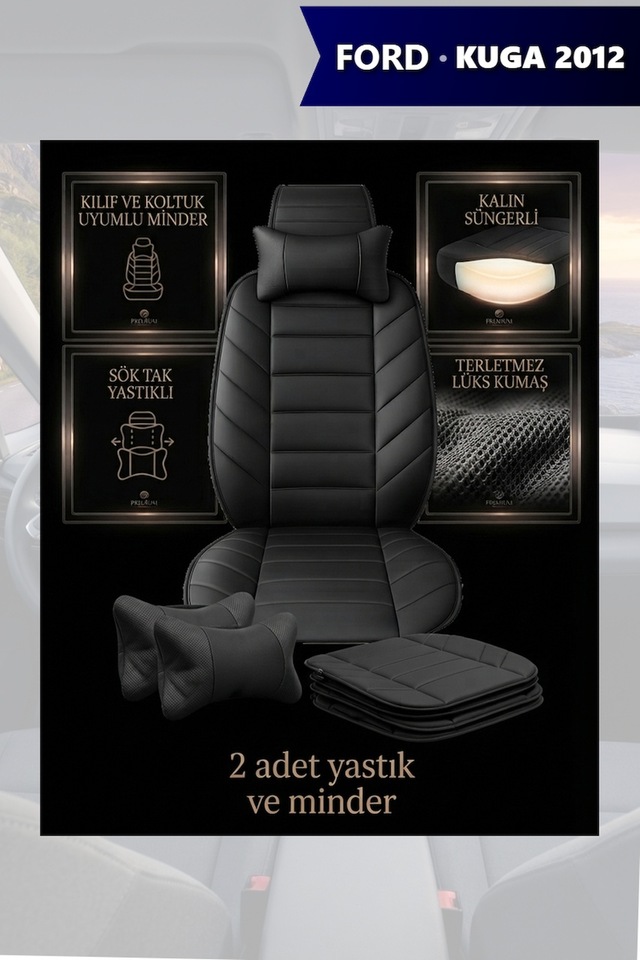 Kuga 2012 Uyumlu Siyah Renk Lüks Premium 2 Adet Minder Ve Yastık