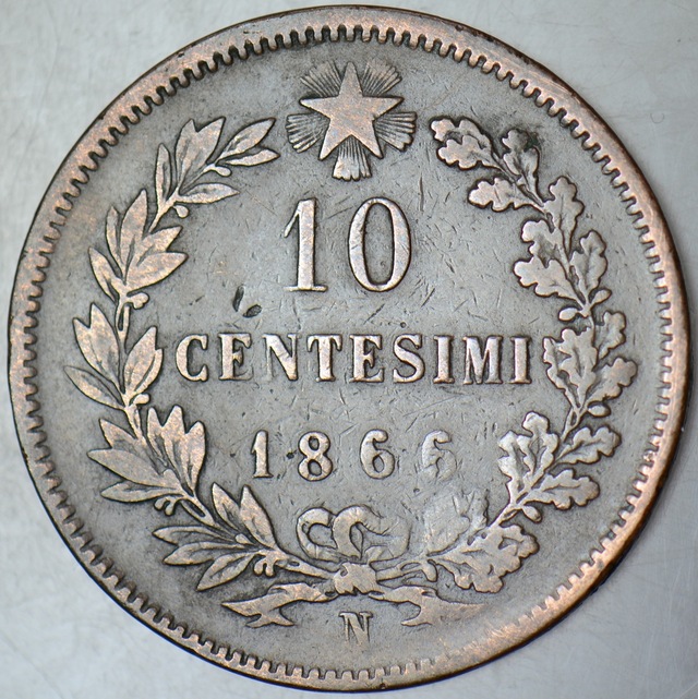 İtalya 10 Centesimi 1866 N Napoli.
