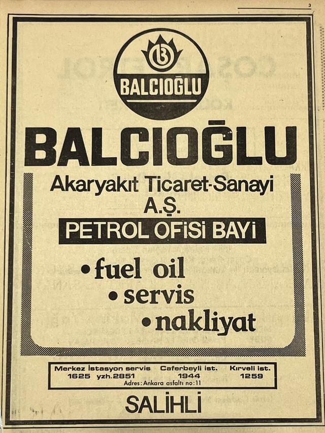 Manisa 1987 Meslek Reklam İlanı Efemera S-3 Teşhir Ürün