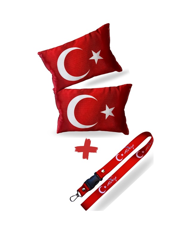 Türk Bayraklı Dijital Baskılı Araç Seyahat Boyun Yastığı 2’li Set & Türk Bayraklı Oto Ayna Askısı