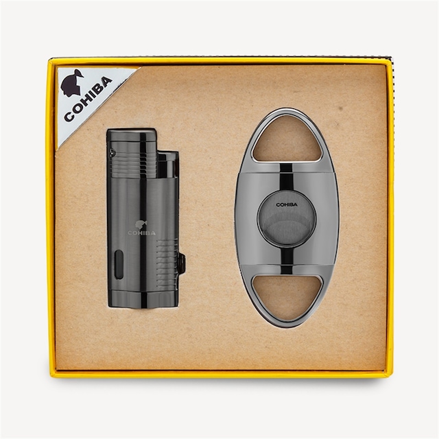 Cohiba 3 Torch Çakmak ve Kesici Puro Seti Gunmetal