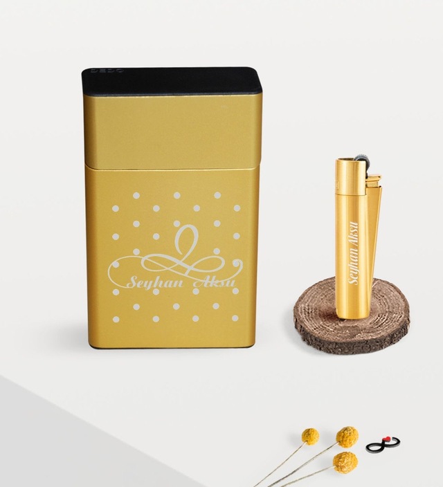 Bk Gift Kişiye Özel İsimli Gold Metal Sigara Tabakası Ve Clipper Çakmak Seti - 4 Siyah