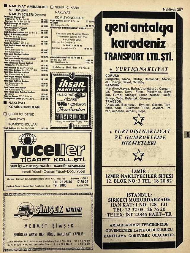 İzmir 1982-1983 Meslek Reklam İlanı Efemera S387 Teşhir Ürün