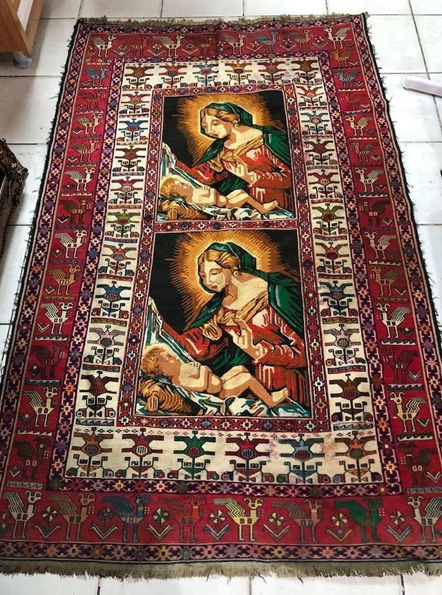Meryem Ana - İsa Desenli El Dokuma Kilim Halı 114x187 cm Teşhir Ürün