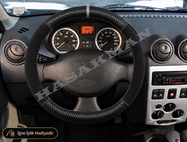 Dacia Solenza Dikme Direksiyon Kılıfı Alcantara Süet Mat Karbon Gri Yüzük Ve Dikiş 2003-2005