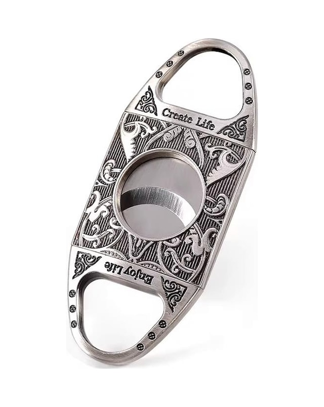 Gümüş Metal İşlemeli Baskılı Metal Puro Makası Kesici