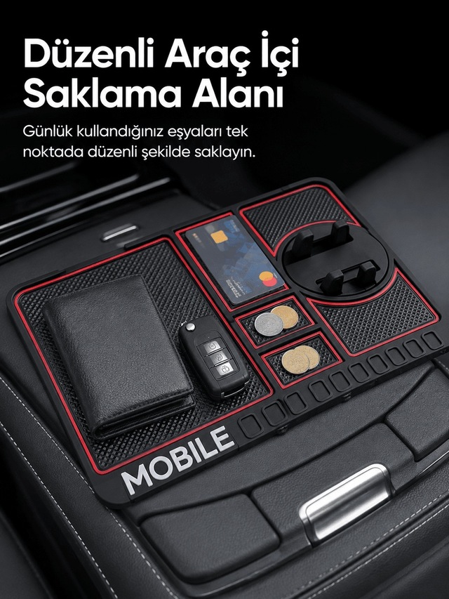 Telefon Standlı Araç İçi Organizer Kaydırmaz Silikon Konsol Düzen