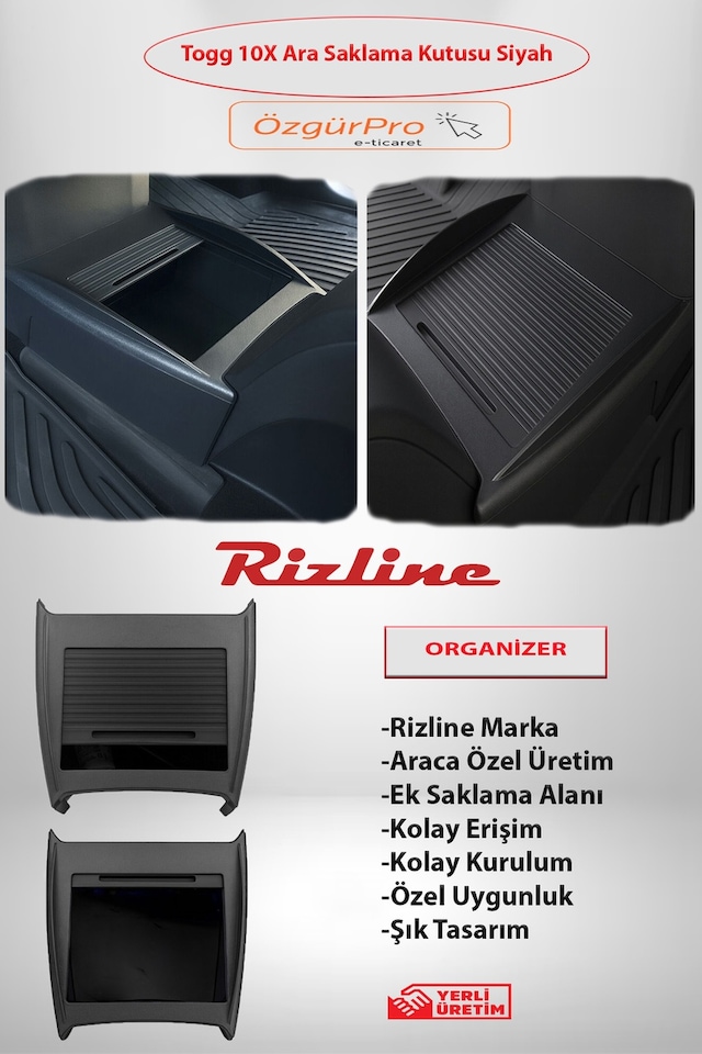 Rizline Tog T10x Organizer Ön Konsol Ara Saklama Kutusu Siyah Birebir Uyumlu