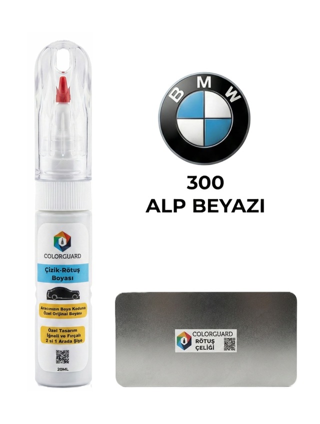 Bmw 300 Alp Beyazı İğneli Ve Fırçalı Özel Tasarım Şişe Rötuş Boyası Ve Profesyonel Rötuş Çeliği Seti