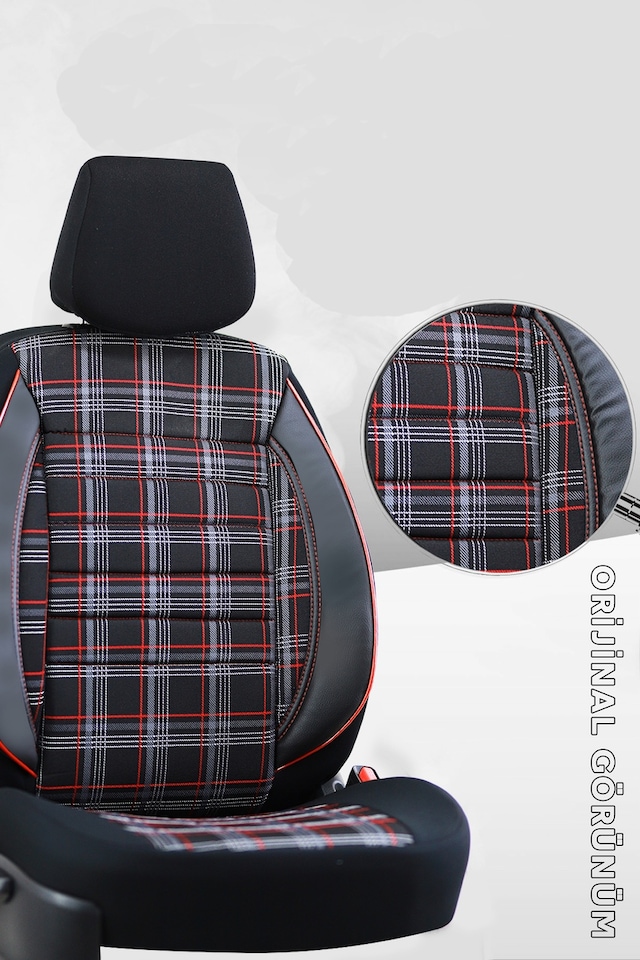 Smrautoaccessory Ekose Gt Serisi Universal Oto Koltuk Kılıfı Siyah - Kırmızı
