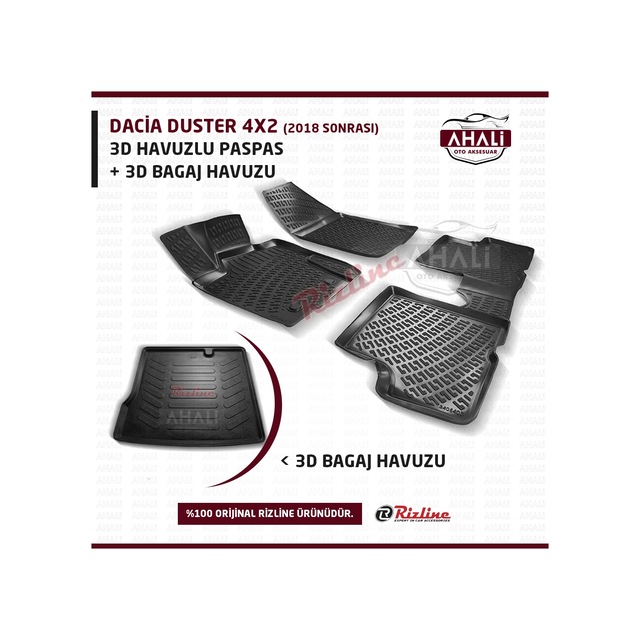 Rizline Dacia Duster 2018 4X2 3D Havuzlu Paspas ve Bagaj Havuzu