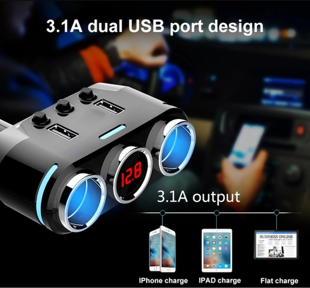 Işıklı Araç Çakmaklık Çoğaltıcı 3'lü Çakmak Soketi 12v-24v 10a Usb Araba Çakmak Soket Çoklayıcı