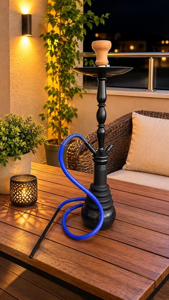 Nargile Seti 75 Cm Lüks Uzun Boy Siyah Nargile Takımı Mavi Hortumlu Közlük Ve Lüleli