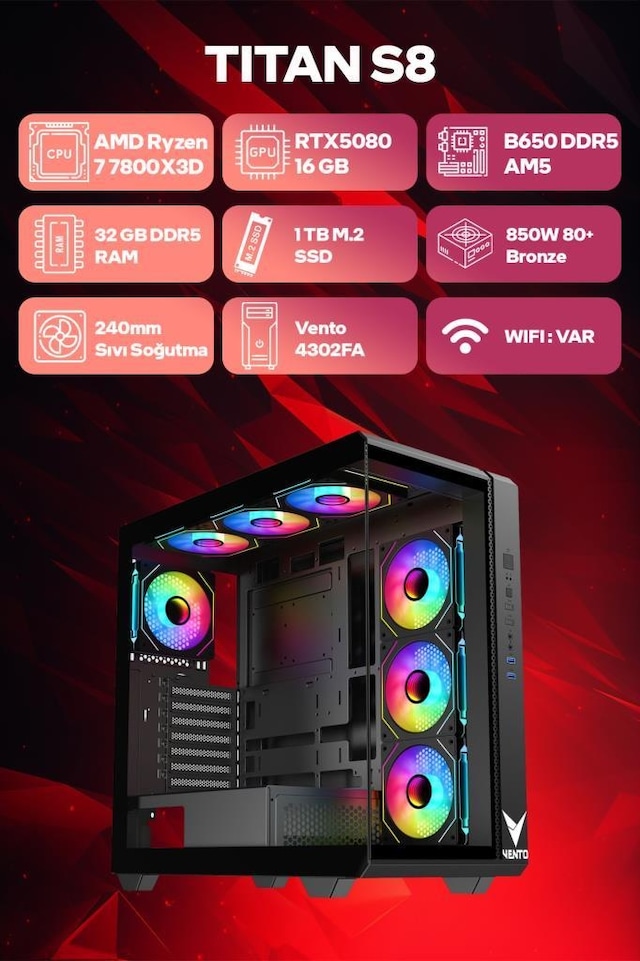 Game Garaj TITAN S8 Ryzen 7 7800X3D RTX 5080 32GB RAM 1TB SSD
