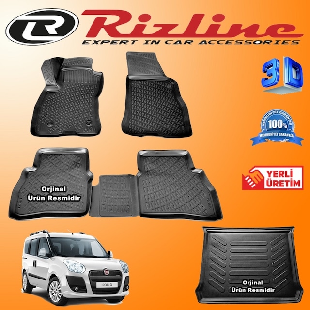 Fiat Doblo 2 3D Paspas + Bagaj Havuzu 2010-2020 Arası Set Rizline N11.27553