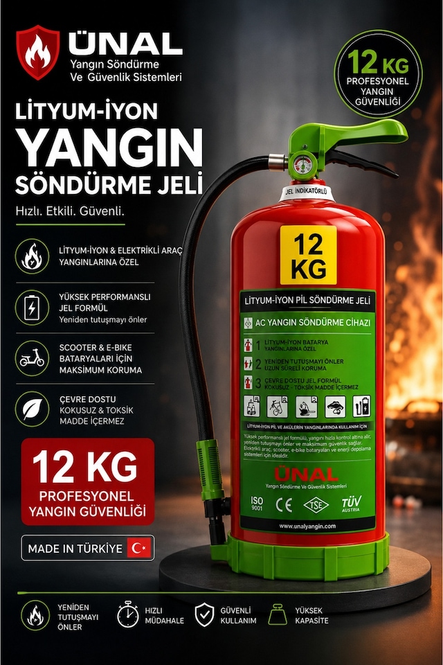 12 Kg Elektrikli Araç Lityum Yangın Söndürücü Kkt Yangın Tüpü Araç Garaj
