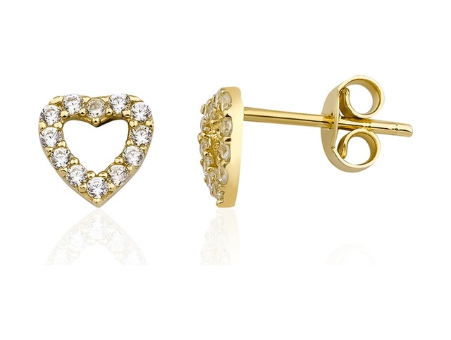 Fiyonk Kuyumculuk 14 Ayar Altın Swarovski Taşlı Kalp Küpe 001