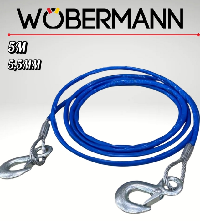 Wöbermann 5m 5,5mm Çelik Halatlı Araç Çekme Halatı Kancalı Ve Pvc Kaplamalı
