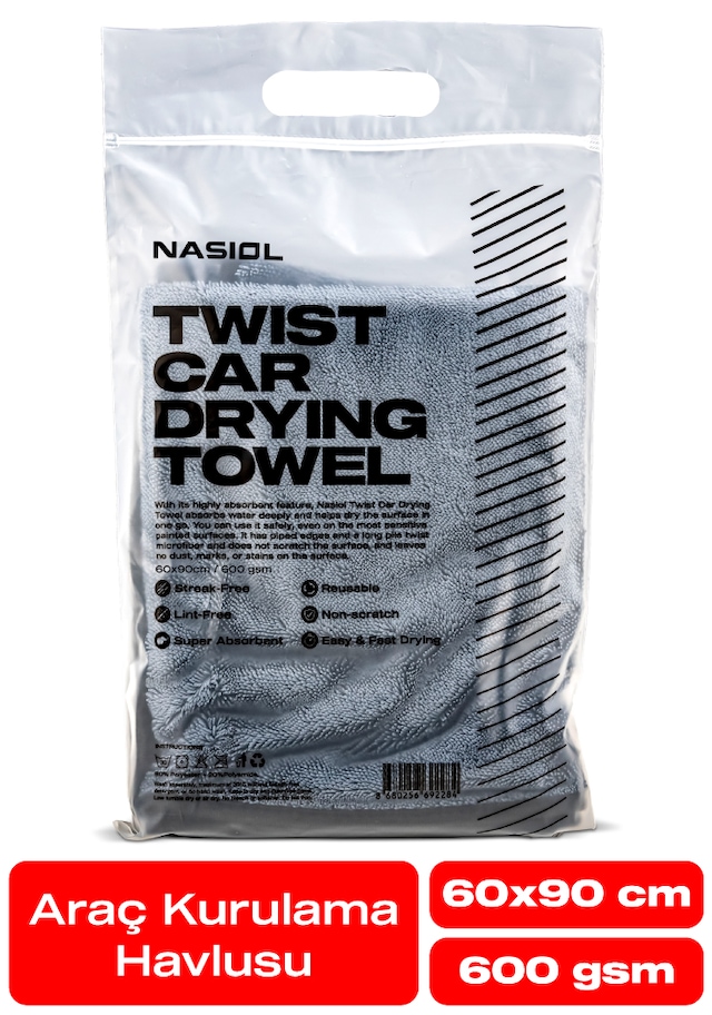 Nasiol Yüksek Su Emici Özellikli Mikrofiber Araç Kurulama Havlusu Çiziksiz Temizlik 60 x 90 CM 600gsm