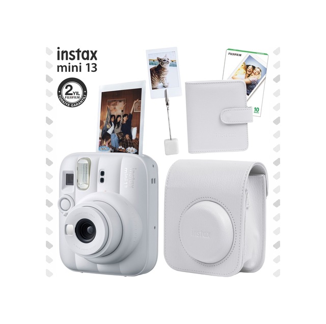 Instax Mini 13 Fotoğraf Makinesi Deri Çanta Albüm Kıskaç + 10'lu Film Hediye Seti