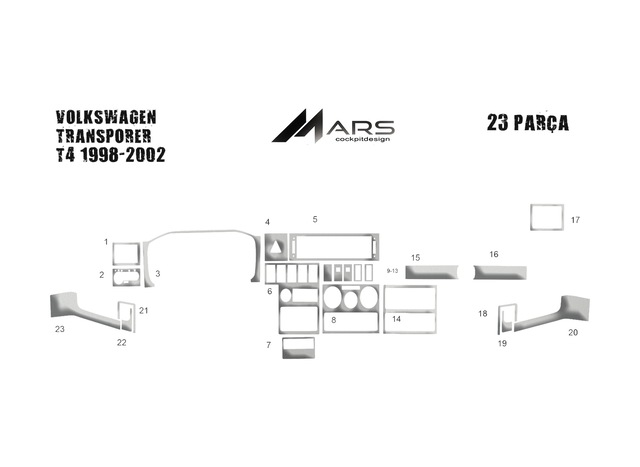Volkswagen Transporter T4 Torpido Kaplama 1998-2003 23 Parça Alüminyum