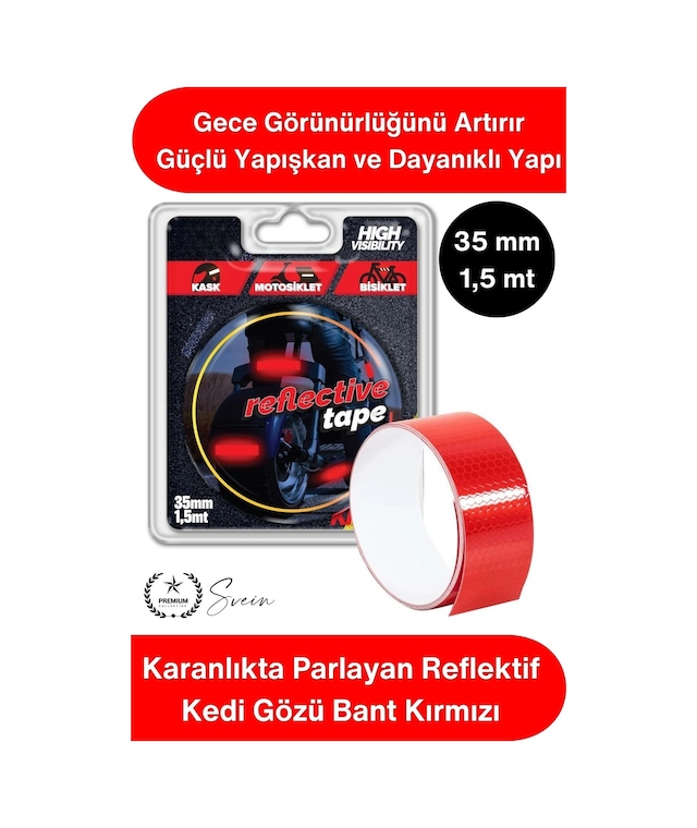 Reflektifbant Reflektif Kedi Gözü Bant Kırmızı 35mm 1,5 Metre Motosiklet Bisiklet Otomobil Dorse Rö