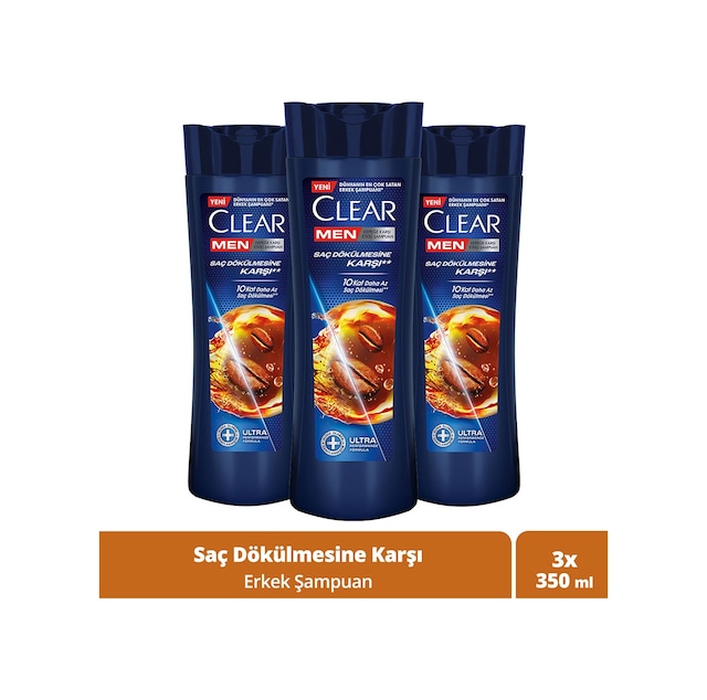 Clear Men Kepeğe Karşı Etkili Şampuan Saç Dökülmesine Karşı 3 x 350 ML