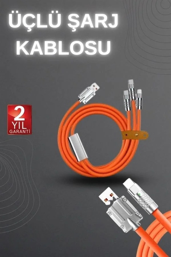 Ers 120w Hızlı Şarj Kablosu Turuncu Yüksek Güç Kapasitesi Çoklu Şarj Girişi