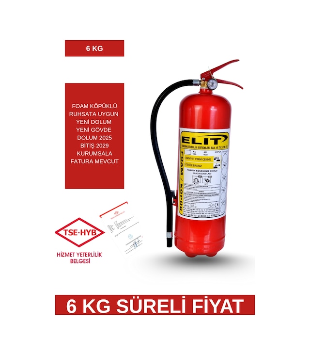 6 Kg Foam Köpüklü Ruhsata Uygun 4 Yıl Tarih Süreli Yangın Söndürücü
