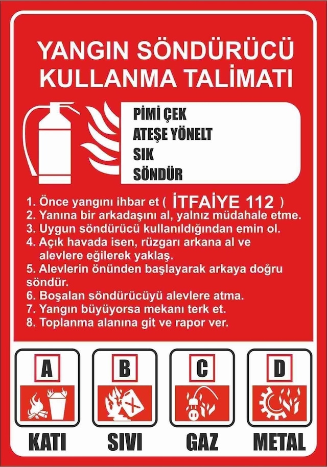 Yangın Söndürme Talimat Levhası Pvc Kaplı İkaz Tabelası