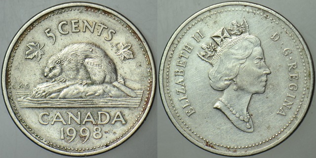 Kanada 5 Cent 1998 Kraliçe Iı. Elizabeth 21,2 Mm.