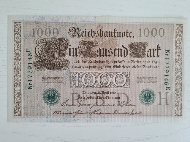 Almanya Berlin Banknot Büyük Boy, 11x18cm Çil Durumda 1910 Tarihli