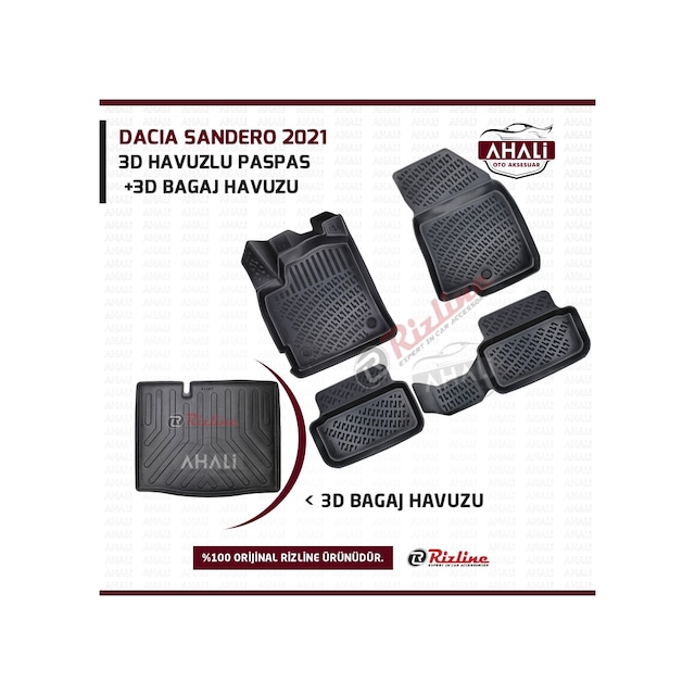 Rizline Dacia Sandero 2021 Sonrası 3D Paspas ve Bagaj Havuzu+Koku