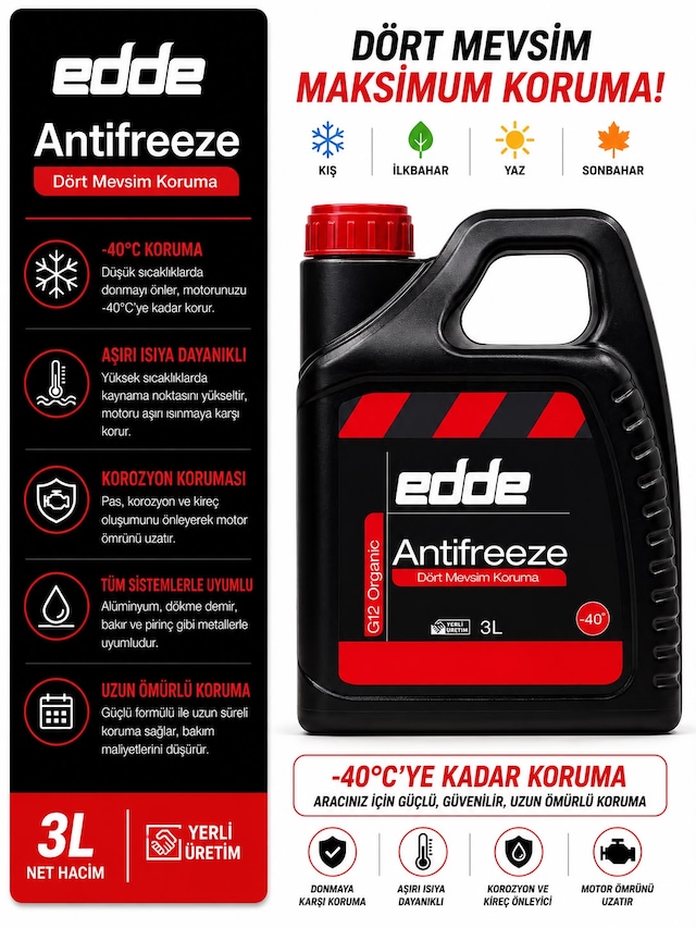 Edde Araba Araç Oto Antifriz Kırmızı 3l Dört Mevsim