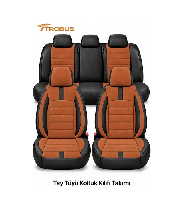 Fiat Stilo 2001-2006 Uyumlu Nergis Serisi Ortopedik Tay Tüyü Ticari 2+1 Oto Koltuk Kılıfı Taba Siyah