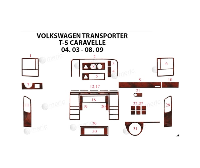 Volkswagen Carevella T5 Torpido Kaplama 2003-2009 31 Parça Maun