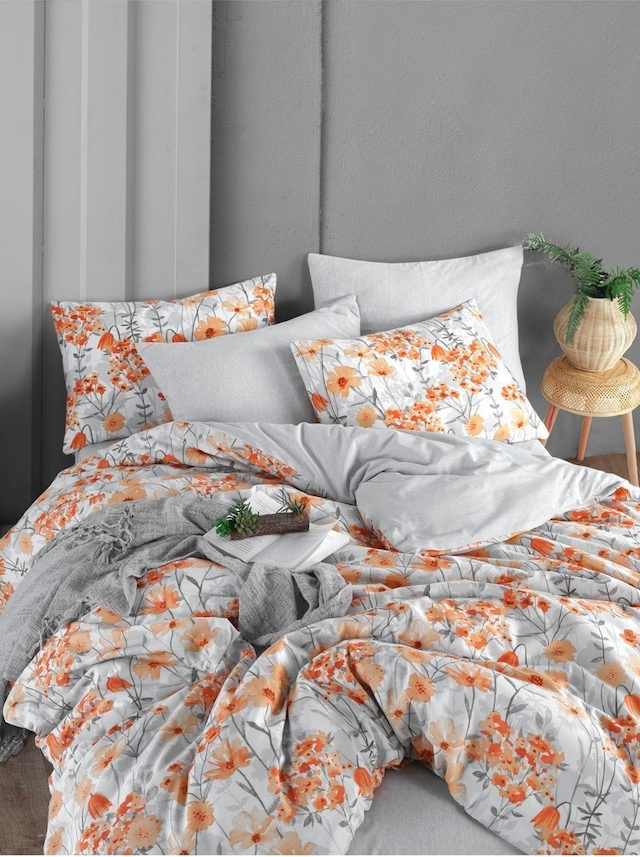 Mystory Home  Lastikli Çarşaflı Çift Kişilik Nevresim Takımı Naranja Turuncu