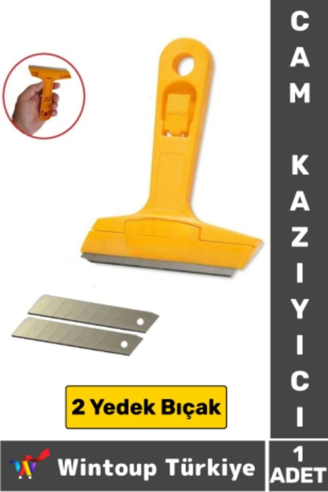 Ergonomik Keskin Çok Amaçlı Yer Buz Cam İnşaat Kalıntı Silikon Tortu Kazıyıcı 2 Yedek Bıçak Hediyeli Çok Renkli