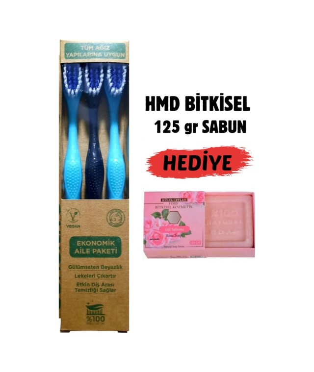 Herbadent Orta Sert Diş Fırçası 3lü + Gül Sabunu 125 G