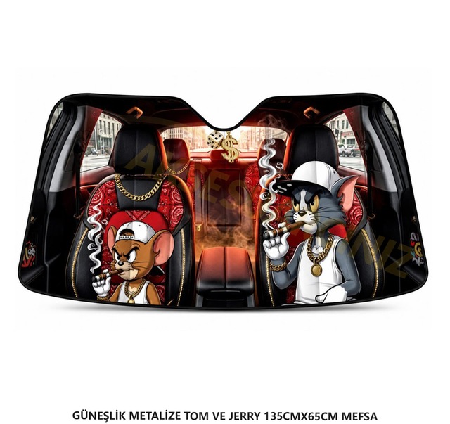 Güneşlik Metalize Ön Cam Tom Ve Jerry 135cmx65cm