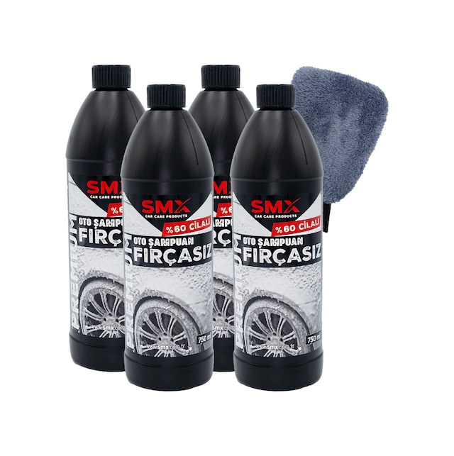Premium %60 Cilalı Fırçasız Oto Şampuanı 4 Adet + Mikrofiber Oto Yıkama Eldiveni