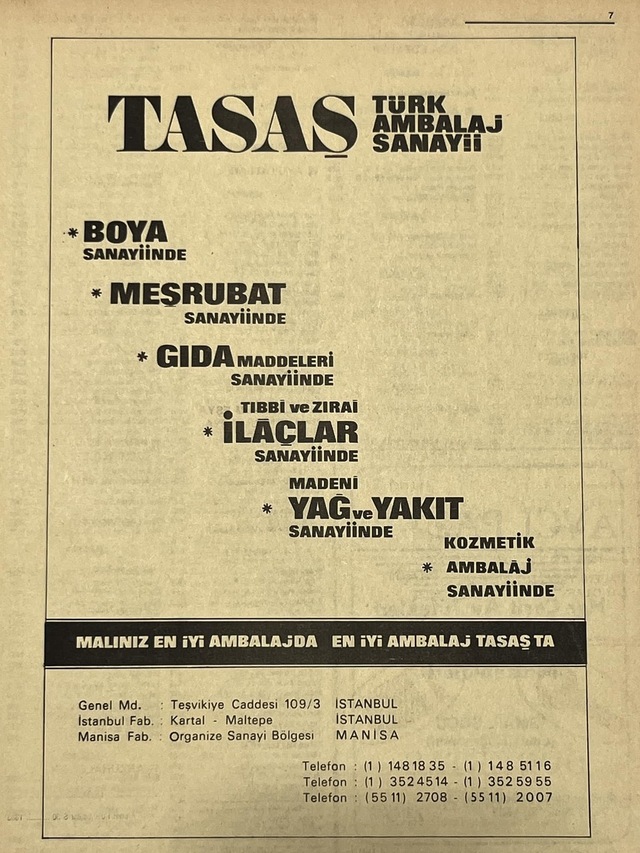 Manisa 1987 Meslek Reklam İlanı Efemera S-7 Teşhir Ürün