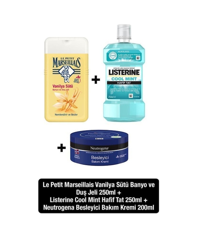 Listerine Coolmint Hafif Tat 250 ML + Lpm Vanilya Sütü Duş Jeli 250 ML + Bakım Kremi 250 ML