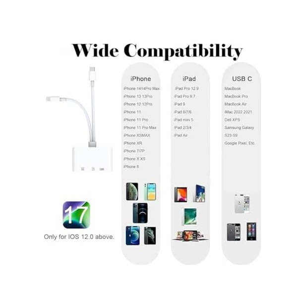Lightning Ve Usb-c Sd Tf Kart Okuyucu Adaptör Usb Girişli Kamera Bağlantı Aparatı Otg Desteği Çoklu Hafıza Kartı Fotoğraf Video Veri Transfer Dönüştürücü Telefon Tablet Uyumlu Zr1213