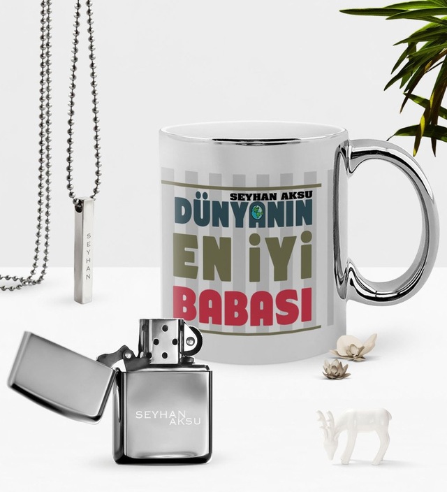 Kişiye Özel Dünyanın En İyi Babası Krom Kupa Benzinli Çakmak Koly N11.1469
