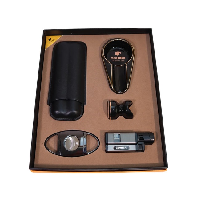 Cohiba 3 Torch Pürmüz Çakmak Kılıf Küllük Kesici Sehpa Siyah Beşli Puro Seti Tr10031