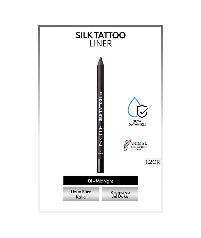 Silk Tattoo Liner Suya Dayanıklı İpeksi Jel Göz Kalemi - 01 Midnight - Siyah (Mat)