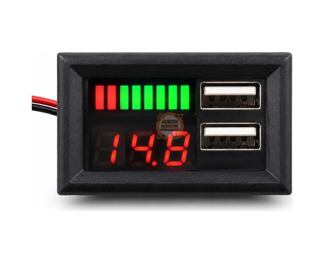 Akü Göstergesi 12 V Voltmetreli Çift Usb Soketli Kapasite Ekranı