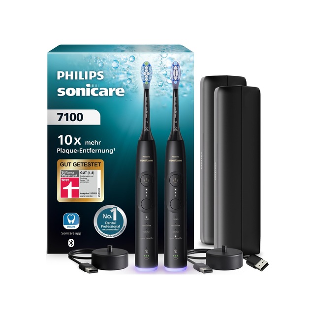 Philips Sonicare 7100 Elektrikli Diş Fırçası, Uygulamalı Sonic Diş Fırçası, 4 Fırçalama Modu, 3 Yoğunluk Seviyesi, Basınç Kontrolü, Easystart, Smartimer, Siyah, 2'li Paket, Model Hx7429/03 Yeni Teknoloji