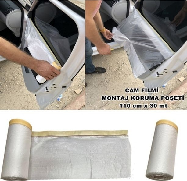 Araç Cam Filmi Montaj Poşeti Kapı Koruma Örtüsü Naylon 110 Cm X 30 Mt